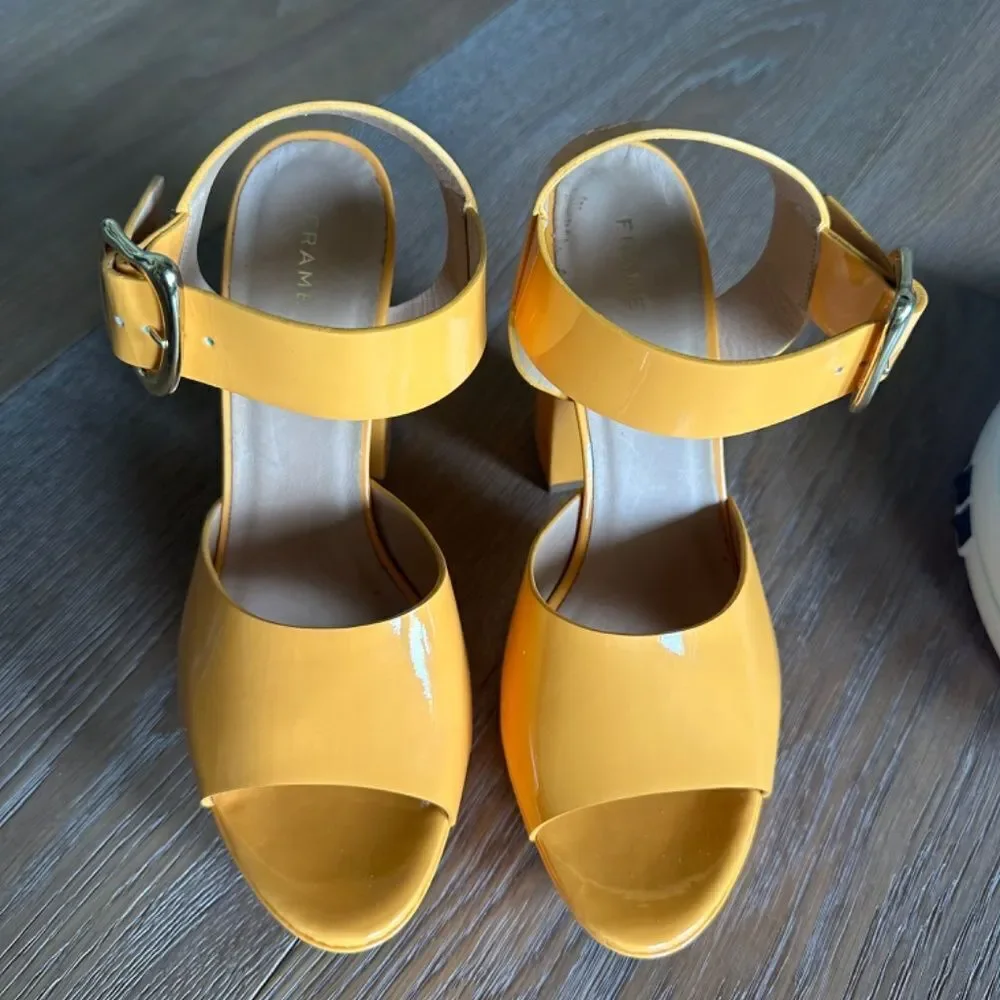 FRAME Le Carr Platform Sandal Nectarine Patent Peep Toe Heel Size 9 NEW